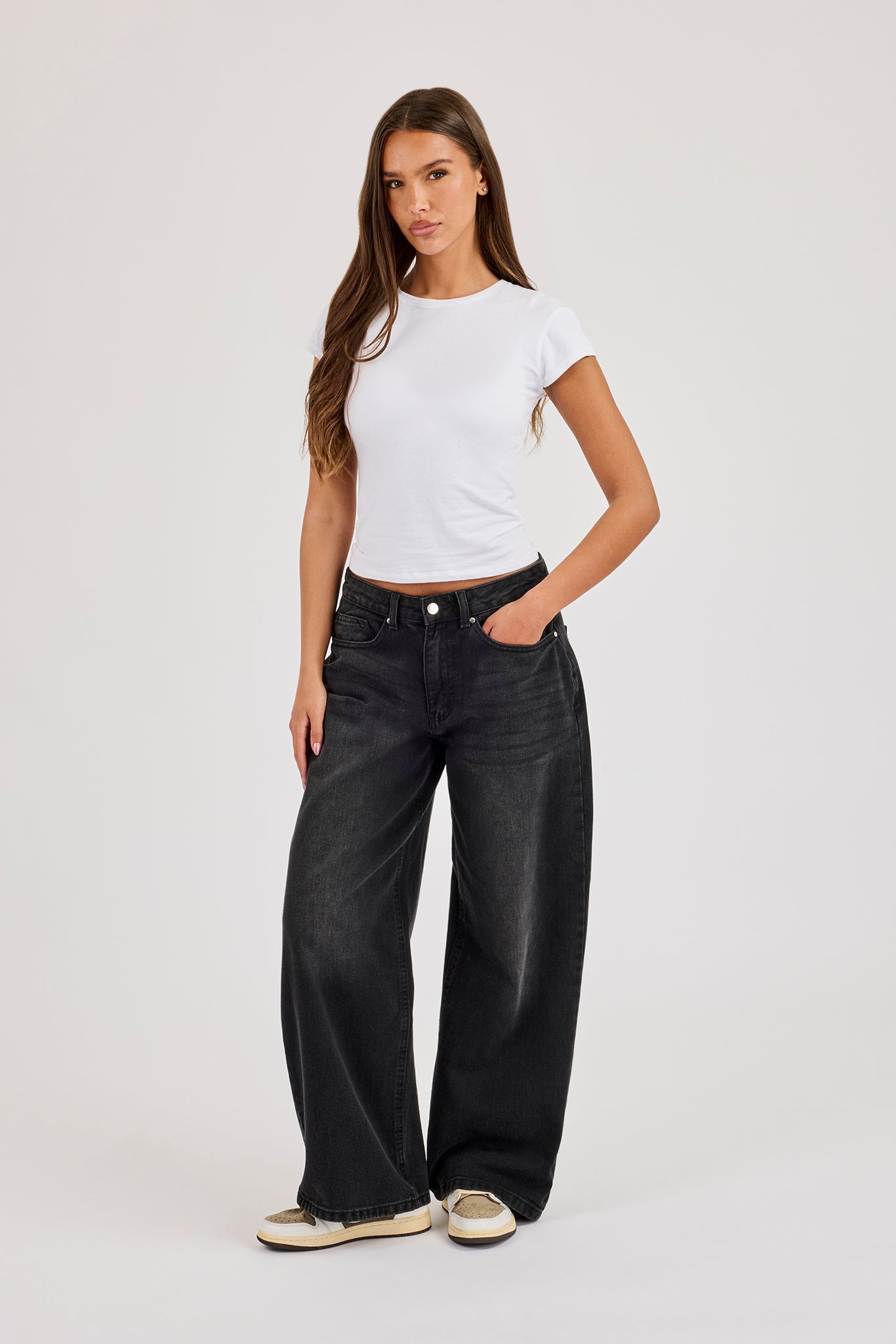 Womens Low Rise Baggy Jean - Washed Black
